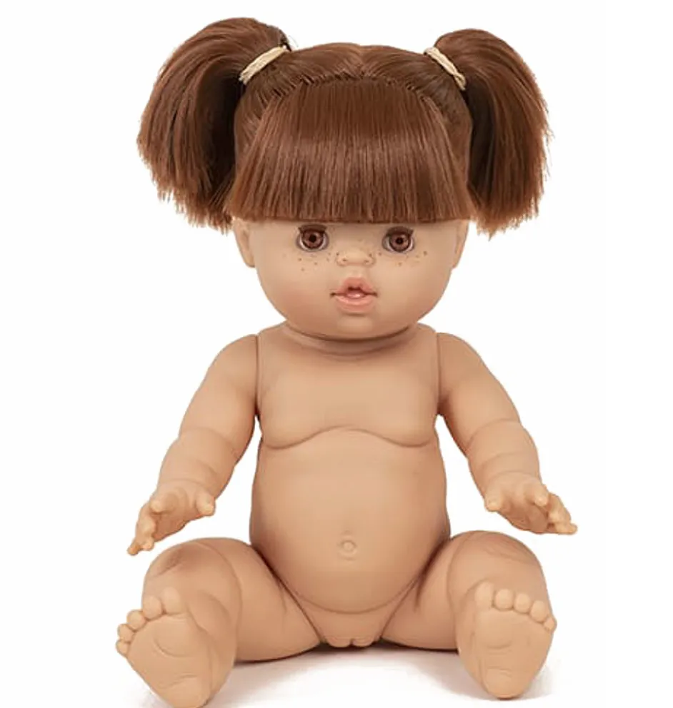 Gordi-Puppe Raphaëlle von Minikane mit braunen Schlafaugen.