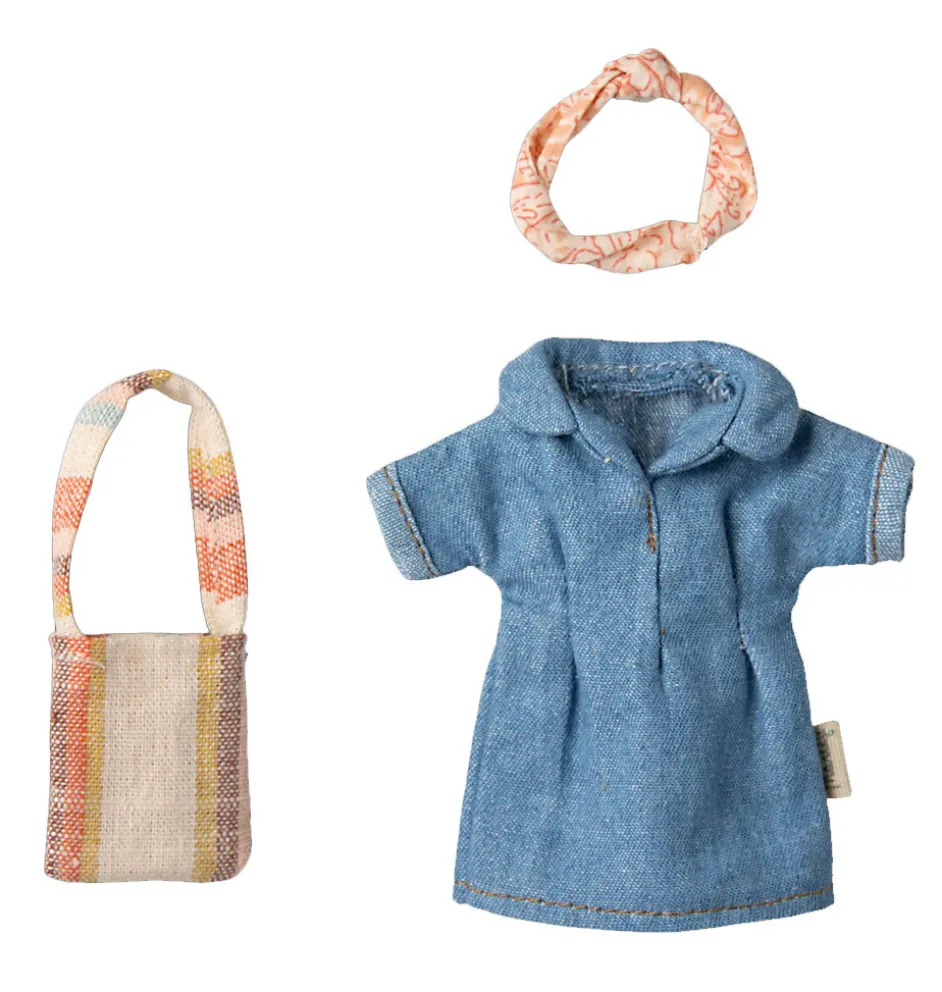 Maileg Bekleidungsset Mutter Maus / Jeanskleid + Tasche + Stirnband