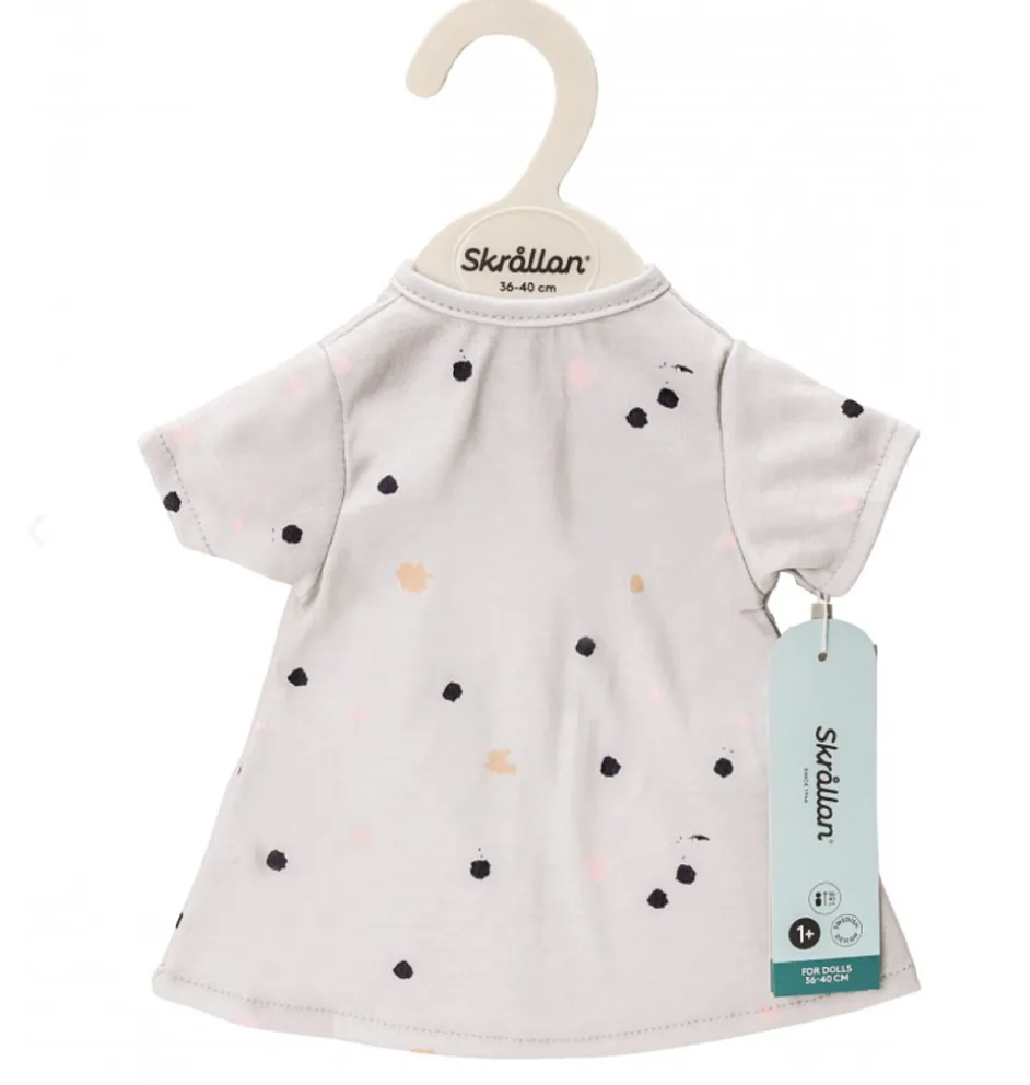 Skrållanisches graues Kleid mit Punkten für Puppen von 36 bis 40 cm